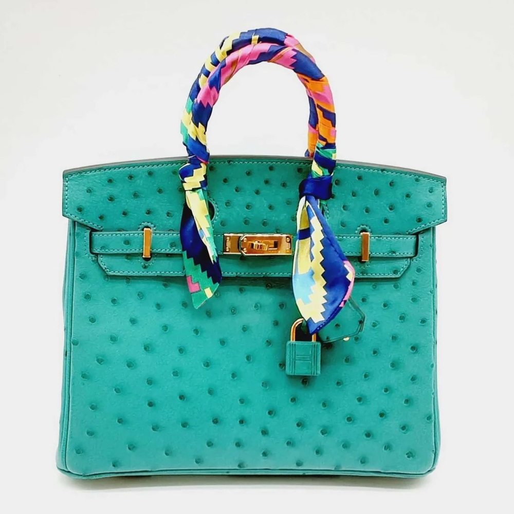 Hermes Birkin 25 Green Ostrich Gold Hardware Handbag